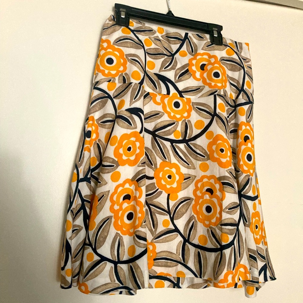 Ann Taylor Yellow Floral Linen Knee Length Skirt Size 0